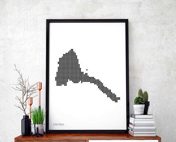 Eritrea Minimal Dots Retro Map Poster Black White Wall Decor Design Modern Swiss Scandinavian Nordic Housewarming Travel