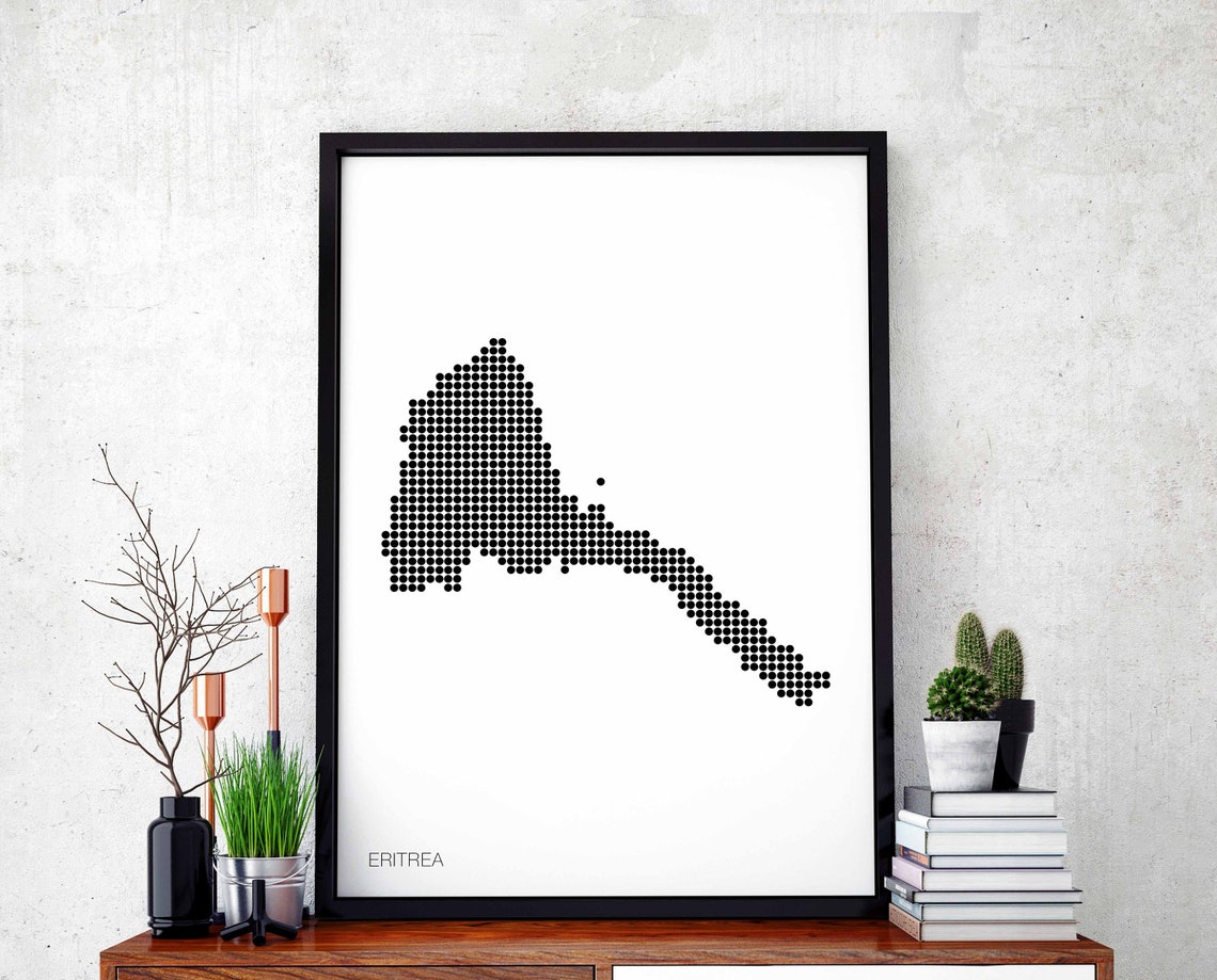 Eritrea Black Dots Retro Map Minimal Monochrome Home Decor Poster