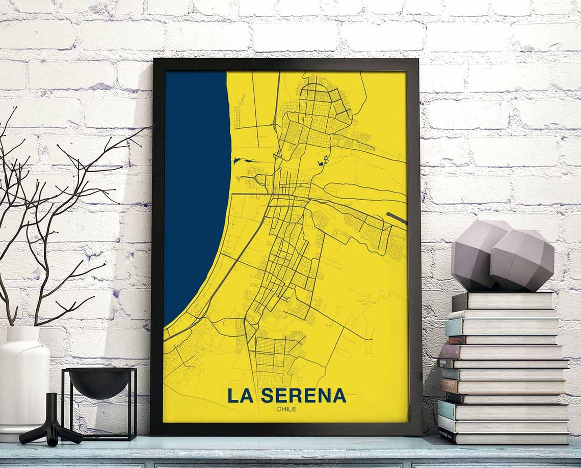 La Serena Chile City Map Bright Yellow Coastal Hometown Poster