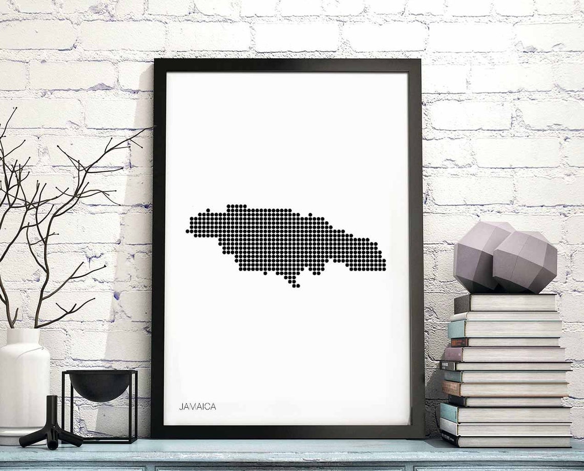 Jamaica Dotted Map Black And White Minimalist Island Art Poster