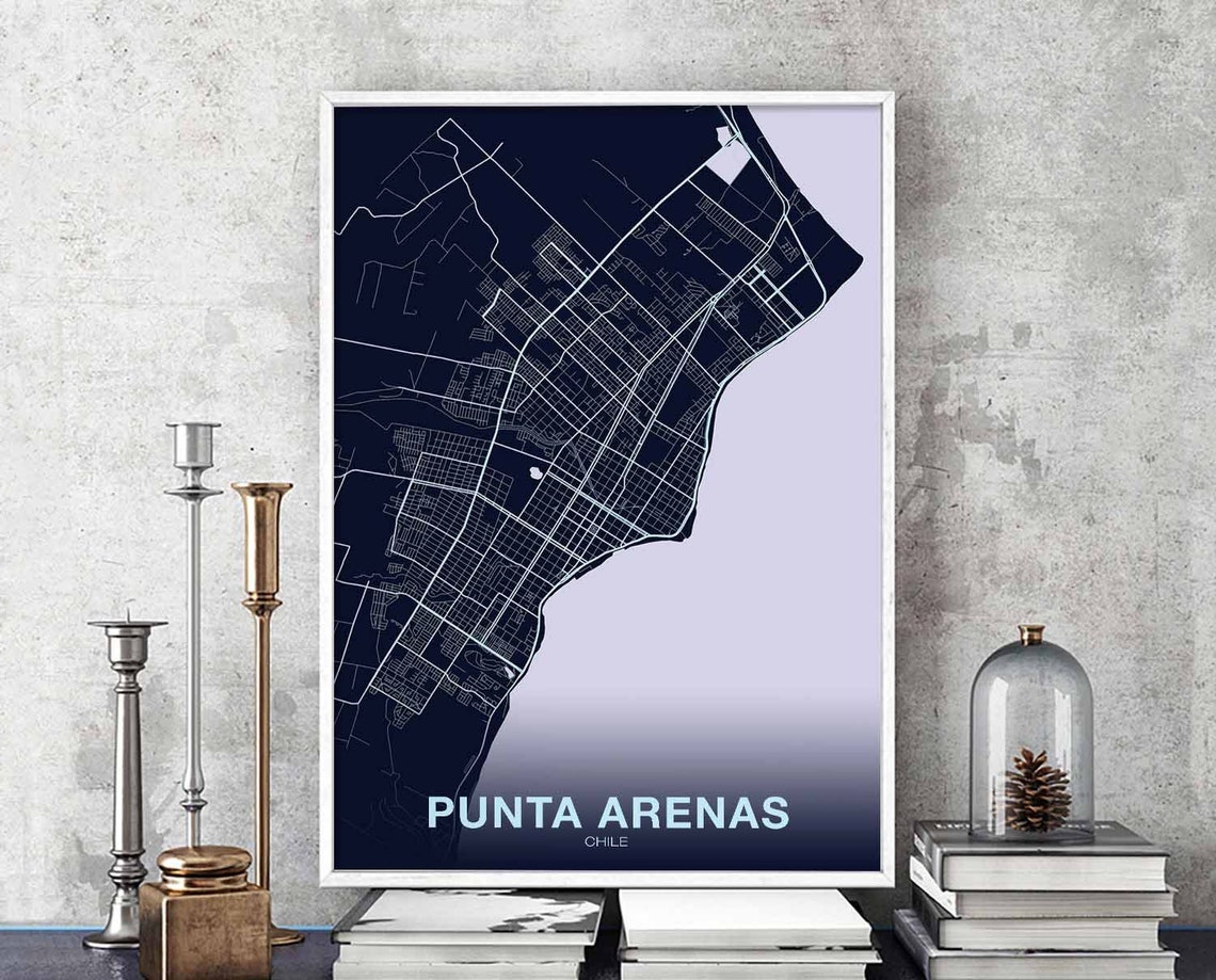Punta Arenas Chile Midnight Navy Minimalist Street Map Poster