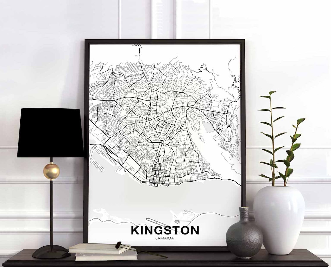 Kingston Jamaica Map Poster, Modern City Print