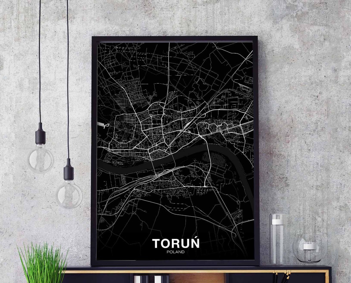 Toruń Poland Modern Black And White City Map Hometown Poster