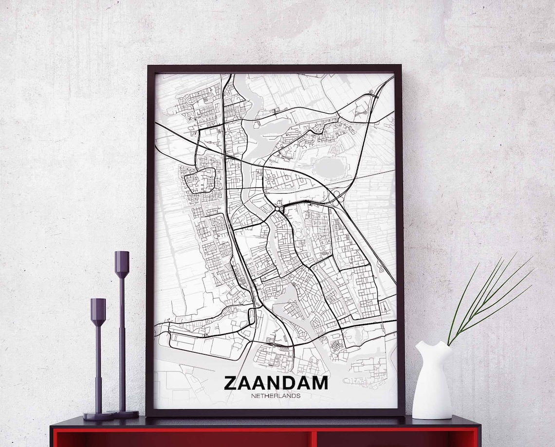 Zaandam Netherlands Minimalist Black and White City Street Map Poster