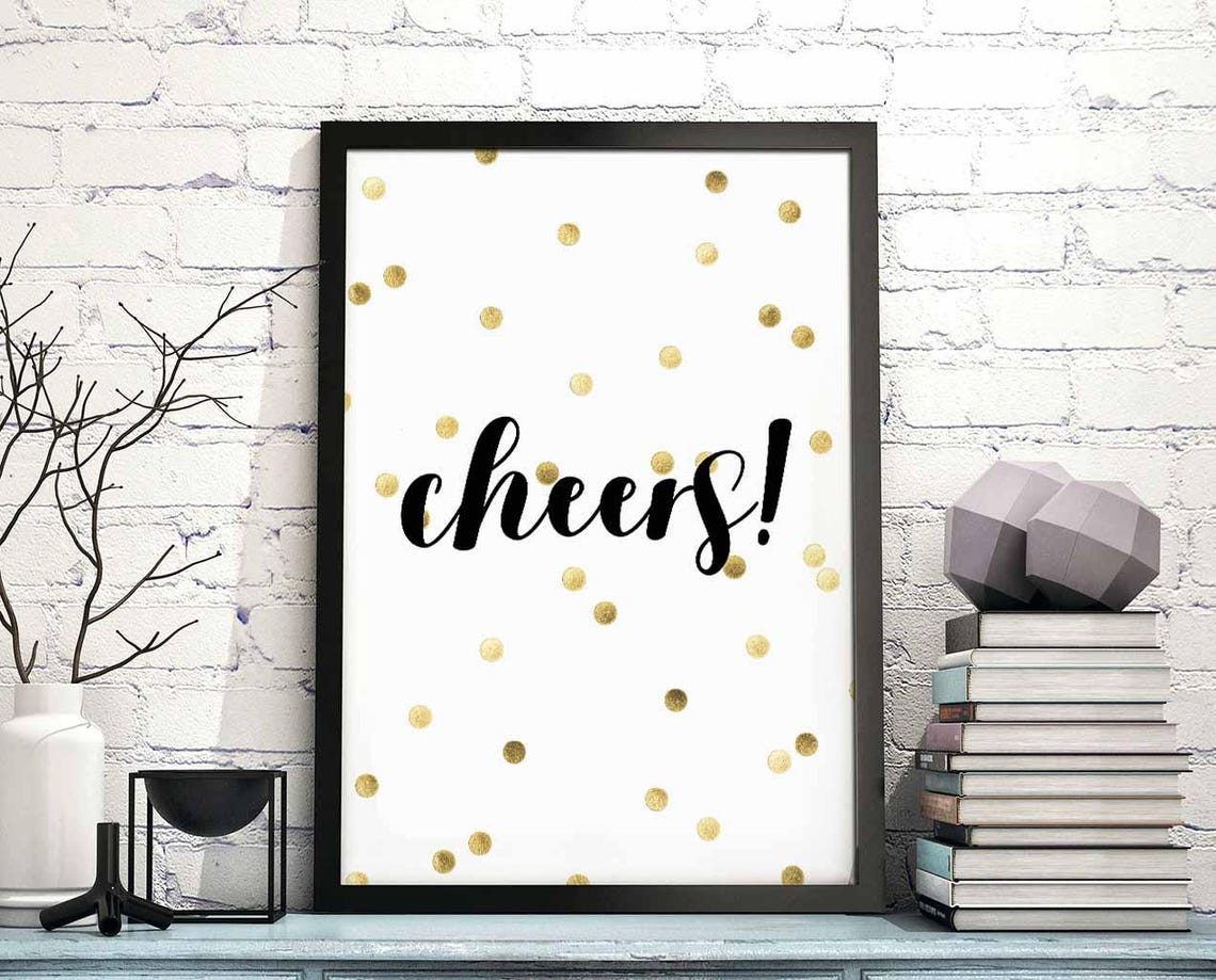 Cheers Gold Confetti Celebration Calligraphy Wall Decor Party Poster