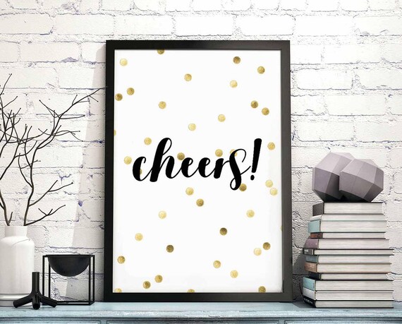 Cheers Poster Black White Wall Decor Design Modern Motto Swiss Scandinavian Minimal Nordic Typography File New Year
