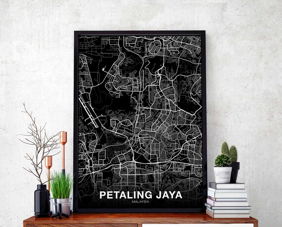 Petaling Jaya Malaysia Map Poster Black White Hometown City Print Modern Home Decor Office Decoration Wall Art Dorm Bedroom Gift