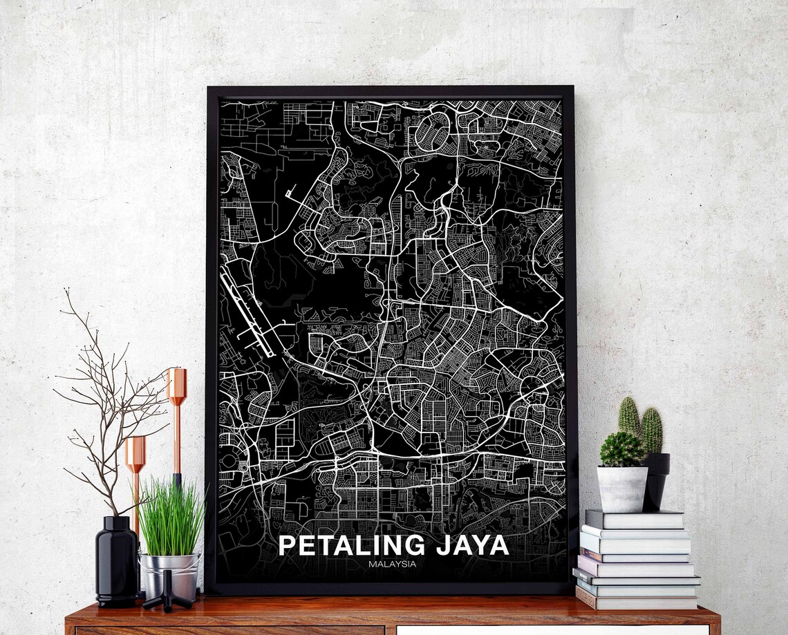 Petaling Jaya Malaysia Black White Minimalist City Map Art Poster