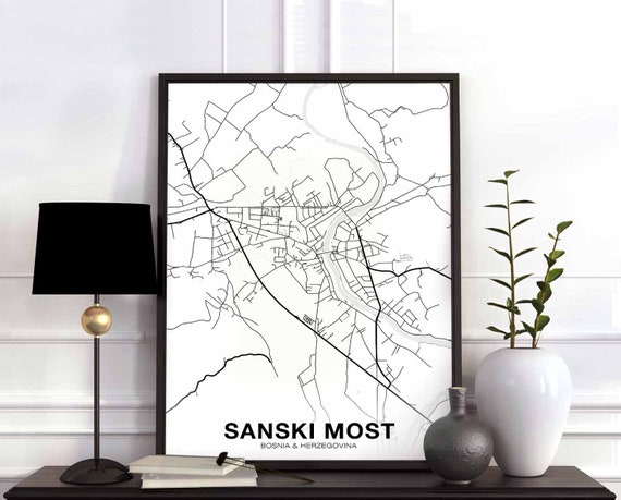 Sanski Most Bosnia Map Poster, Modern Home Decor Print