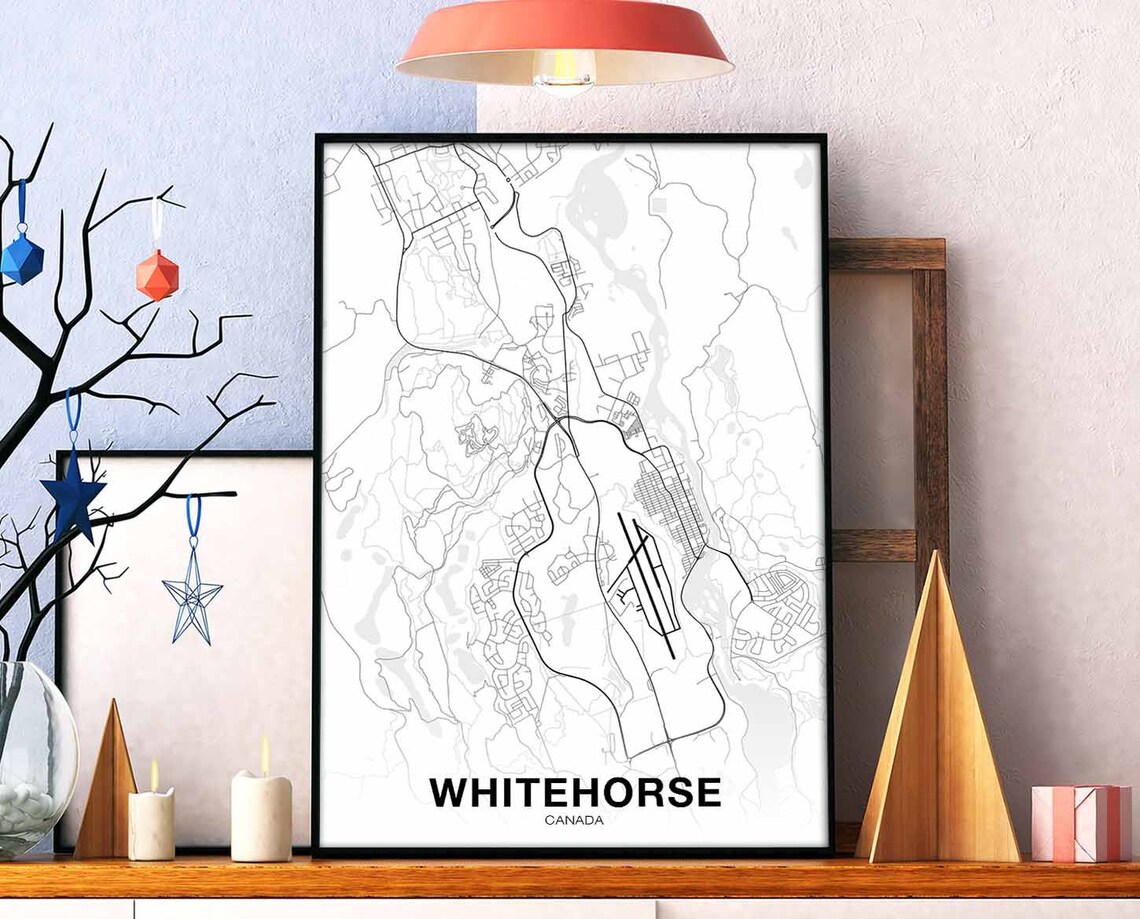 Whitehorse Canada Map Poster, Modern Home Decor