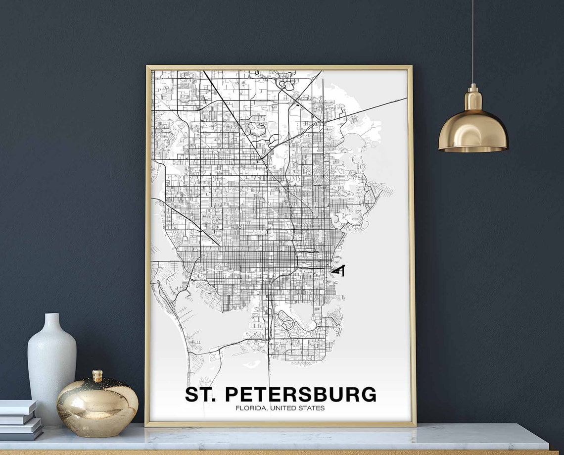 St Petersburg Florida Black and White City Map Wall Poster Decor
