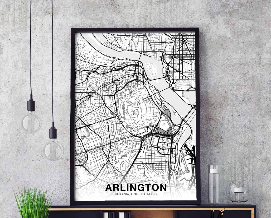 Arlington Virginia City Street Map Minimalist Black Line Art Poster