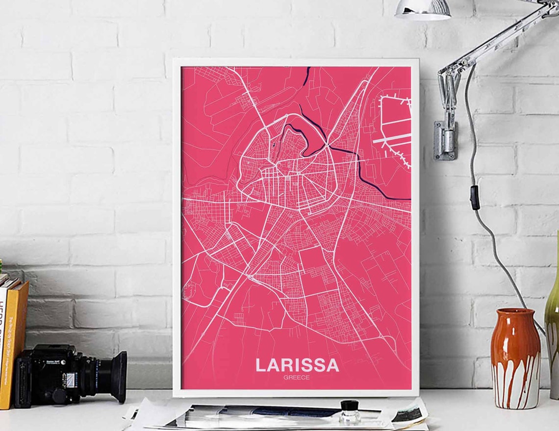 Larissa Greece Pink Modern Hometown Chic City Street Map Poster