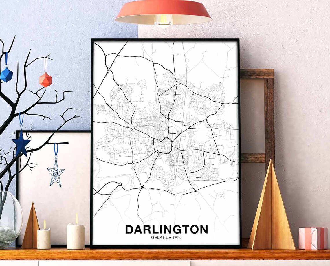Darlington Great Britain City Street Map White Minimalist Poster