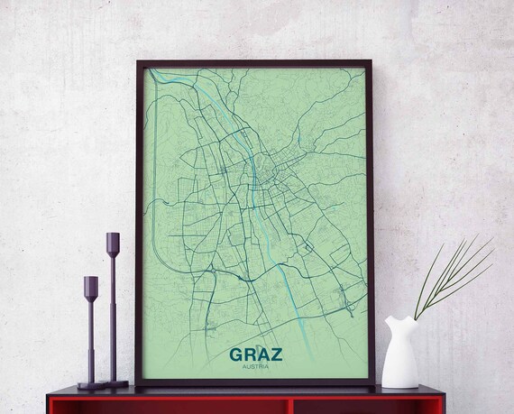 Graz Austria Map Poster Color Hometown City Print Modern Home Decor Office Decoration Wall Art Dorm Bedroom Gift