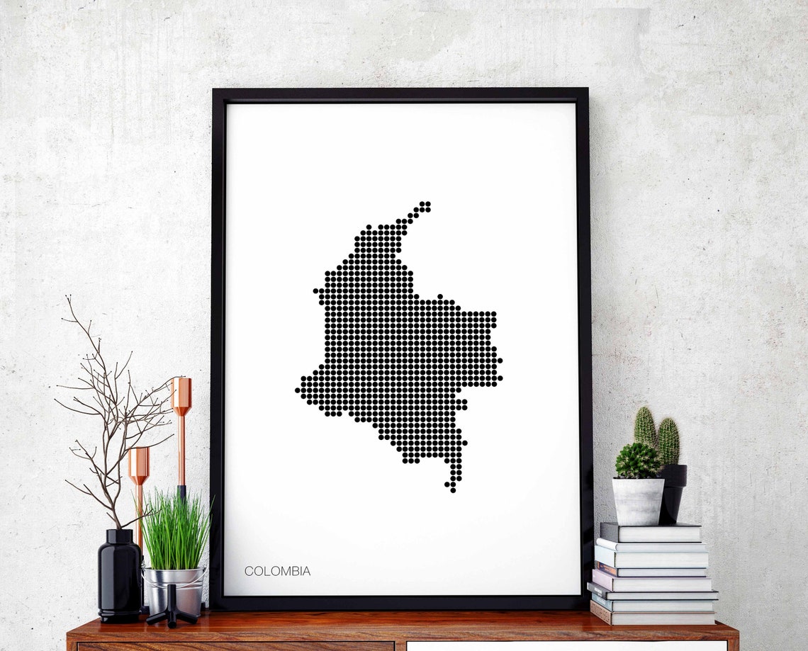 Colombia Dotted Grid Map Black and White Minimalist Wall Poster
