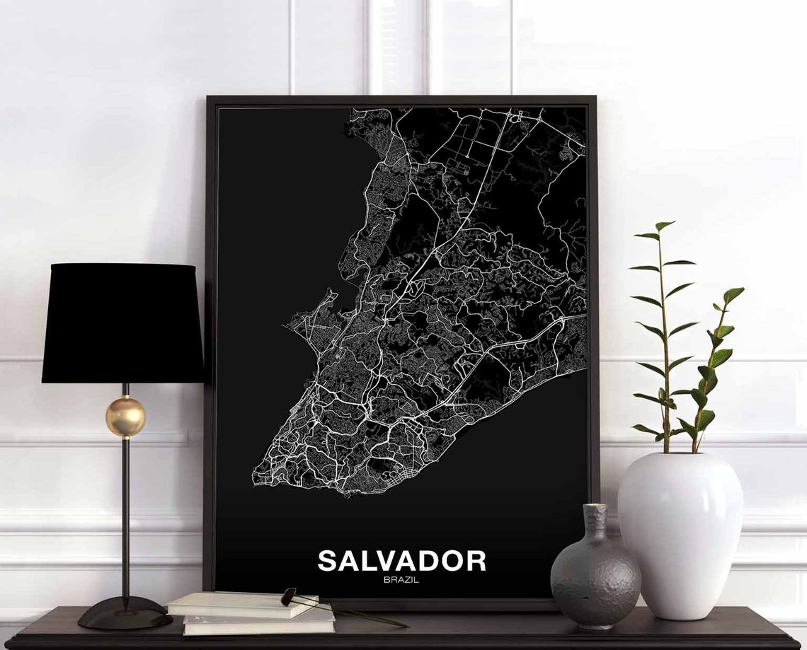 Salvador Brazil Black White Minimalist Hometown Map Decor Poster