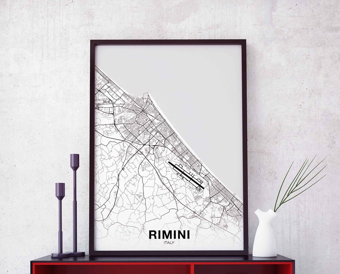 Rimini Italy City Street Map Minimalist Black and White Poster