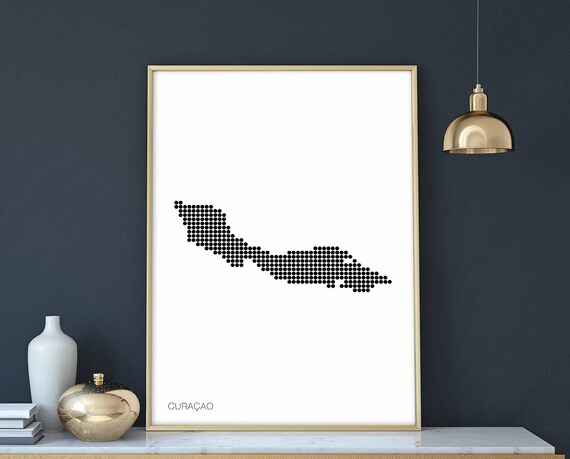 Curacao Minimal Dots Retro Map Poster Black White Wall Decor Design Modern Swiss Scandinavian Nordic Housewarming Travel