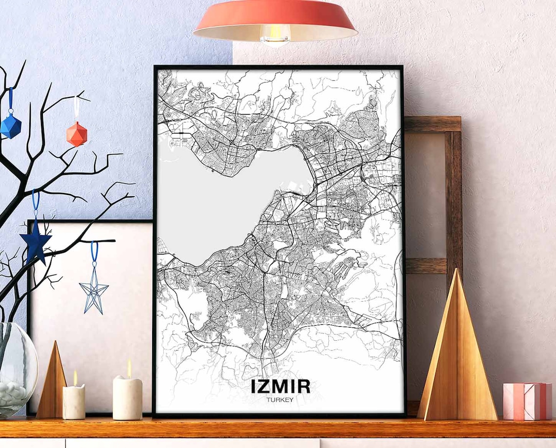 Izmir Turkey Map Poster, Modern Home Decor Art Print