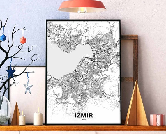 Izmir Turkey Map Poster, Modern Home Decor Art Print