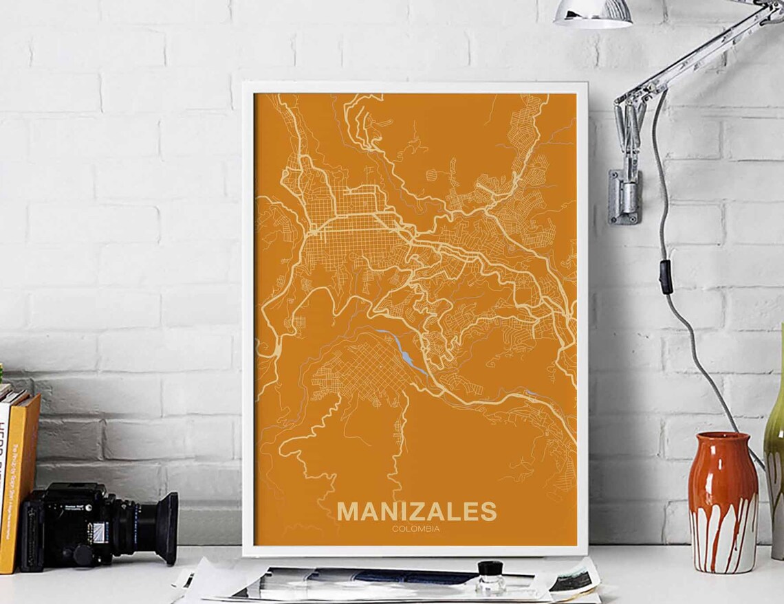 Manizales Colombia City Map Bold Orange Modern Hometown Poster