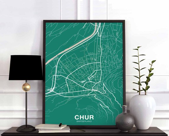Chur Switzerland Map Poster Color Hometown City Print Modern Home Decor Office Decoration Wall Art Dorm Bedroom Gift