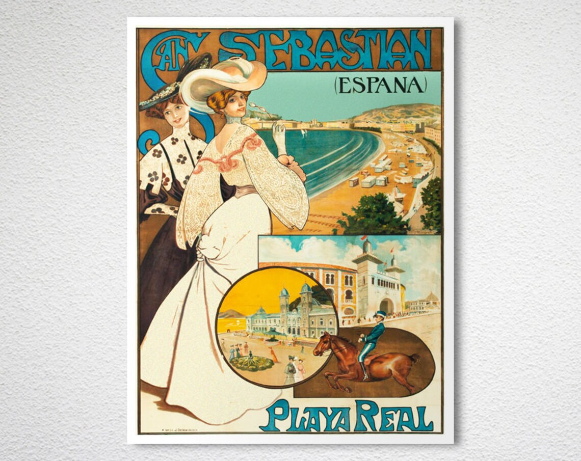 San Sebastian Playa Real Vintage Spanish Beach Travel Poster - Image 2