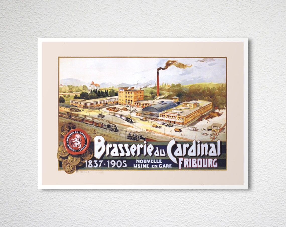Brasserie Du Cardinal Fribourg Brewery Factory Vintage Ad Poster - Image 2