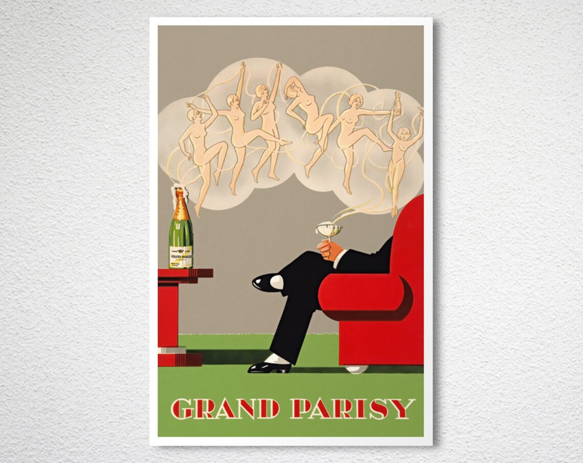 Grand Parisy Vintage French Champagne Reverie Art Deco Bar Poster - Image 2