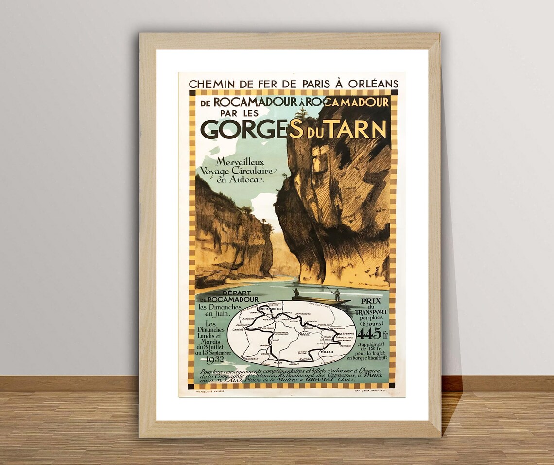 Gorges du Tarn France 1932 Circular Railway Trip Vintage Travel Poster