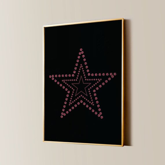 Pink Gemstone Star on Black Glam Rhinestone Crystal Art Poster