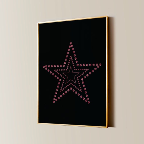 Trendy Rhinestone Star Print Star Girl Poster Y2k Aesthetic Apartment Decor Girly Feminine Bedroom Wall Art Retro Living Room Wall Art
