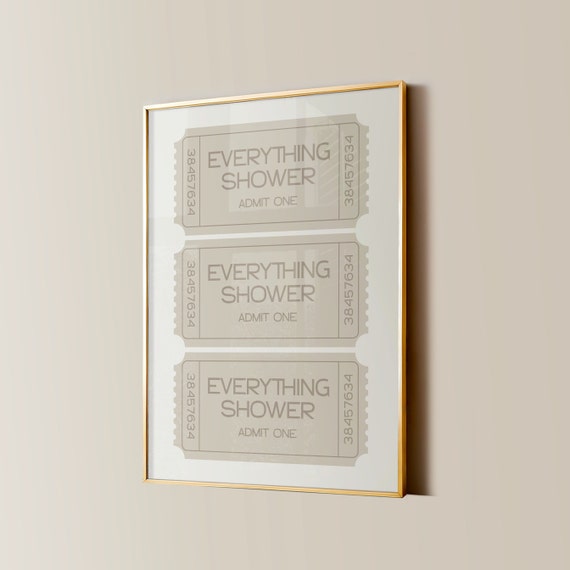 Trendy Everything Shower Ticket Print Funny Bathroom Poster Preppy Wall Art Girly Neutral Room Decor Retro Apartment Aesthetic Artwork