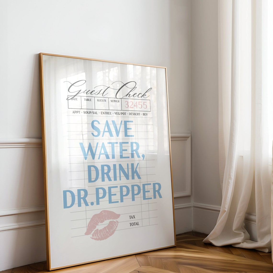 Save Water Drink Dr Pepper Guest Check Blue Lipstick Kiss Poster - Image 2