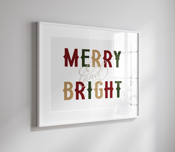 Merry and Bright Retro Typography Colorful Christmas Quote Poster