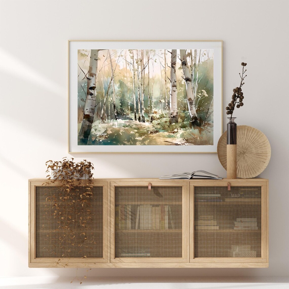 Birch Woods Horizontal Art Print, Watercolor Landscape - Image 2