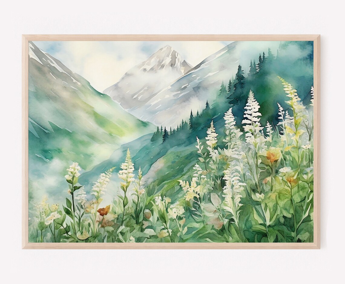 Mountain Meadow Abstract Flower Landscape Art Print