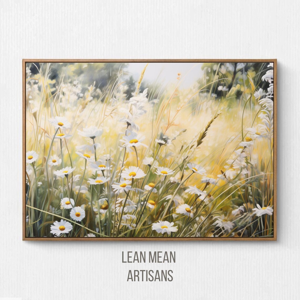 Daisy Meadow Oil Painting Tall Grass Wildflowers Wall Art Print