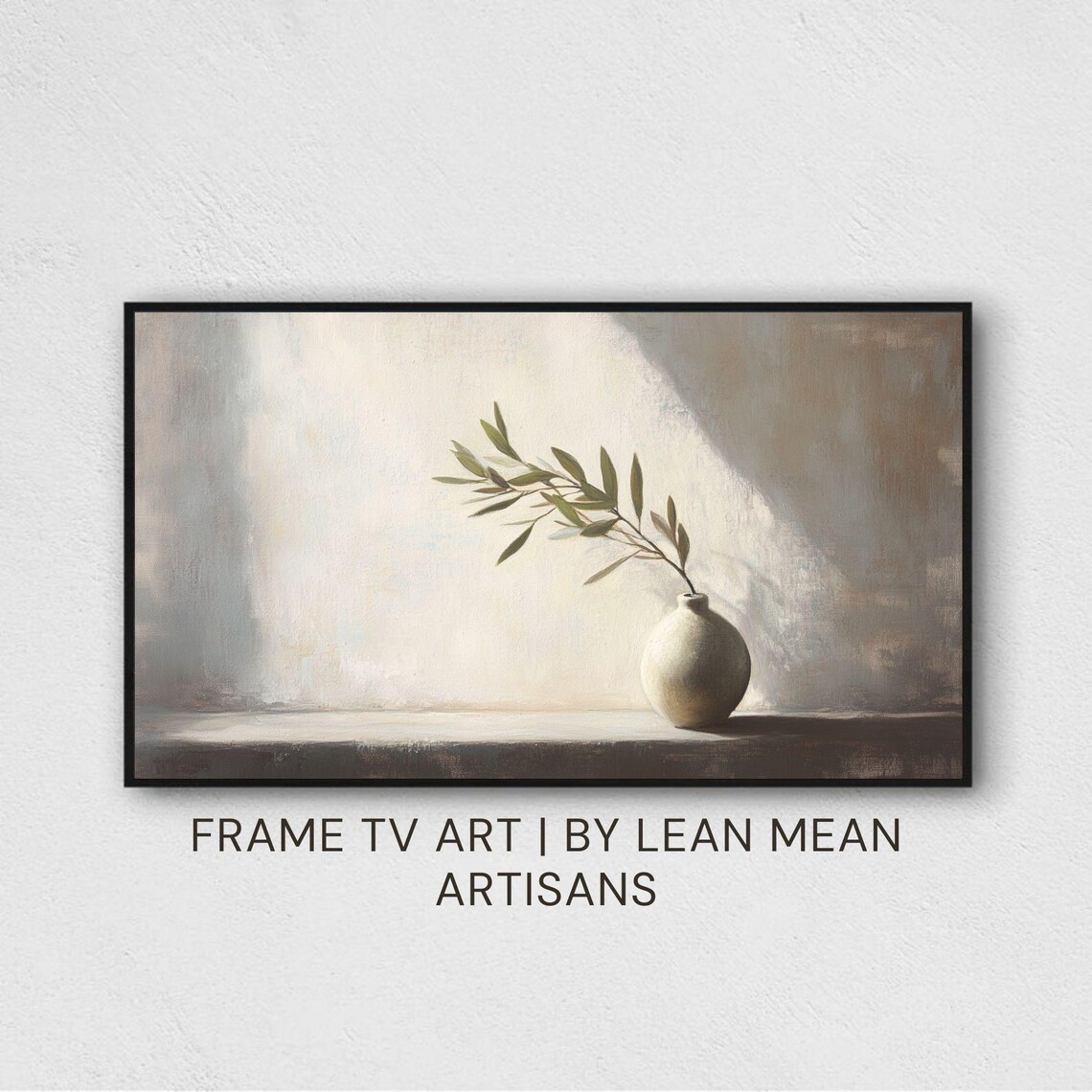 Small Vase Olive Branch Soft Sunlight Vintage Still Life Print
