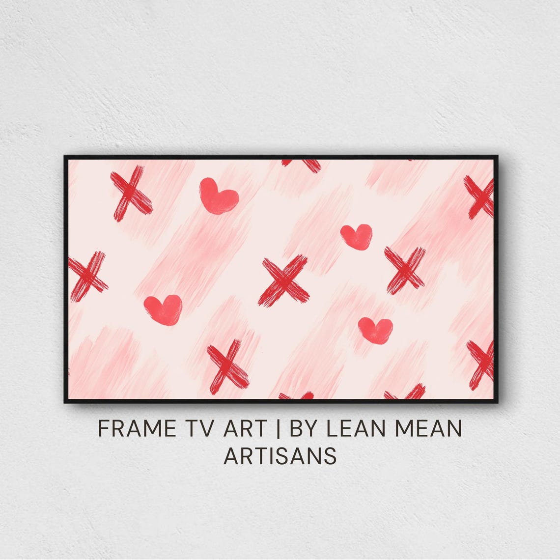 Pink XOXO Hearts Love Pattern Red Brushstroke Valentine Day Print