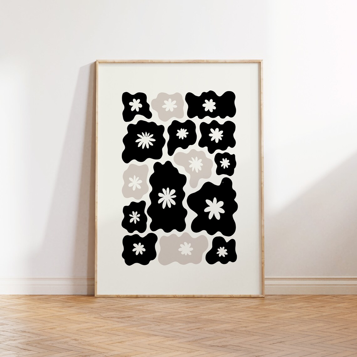 Black And White Abstract Flowers Art Poster