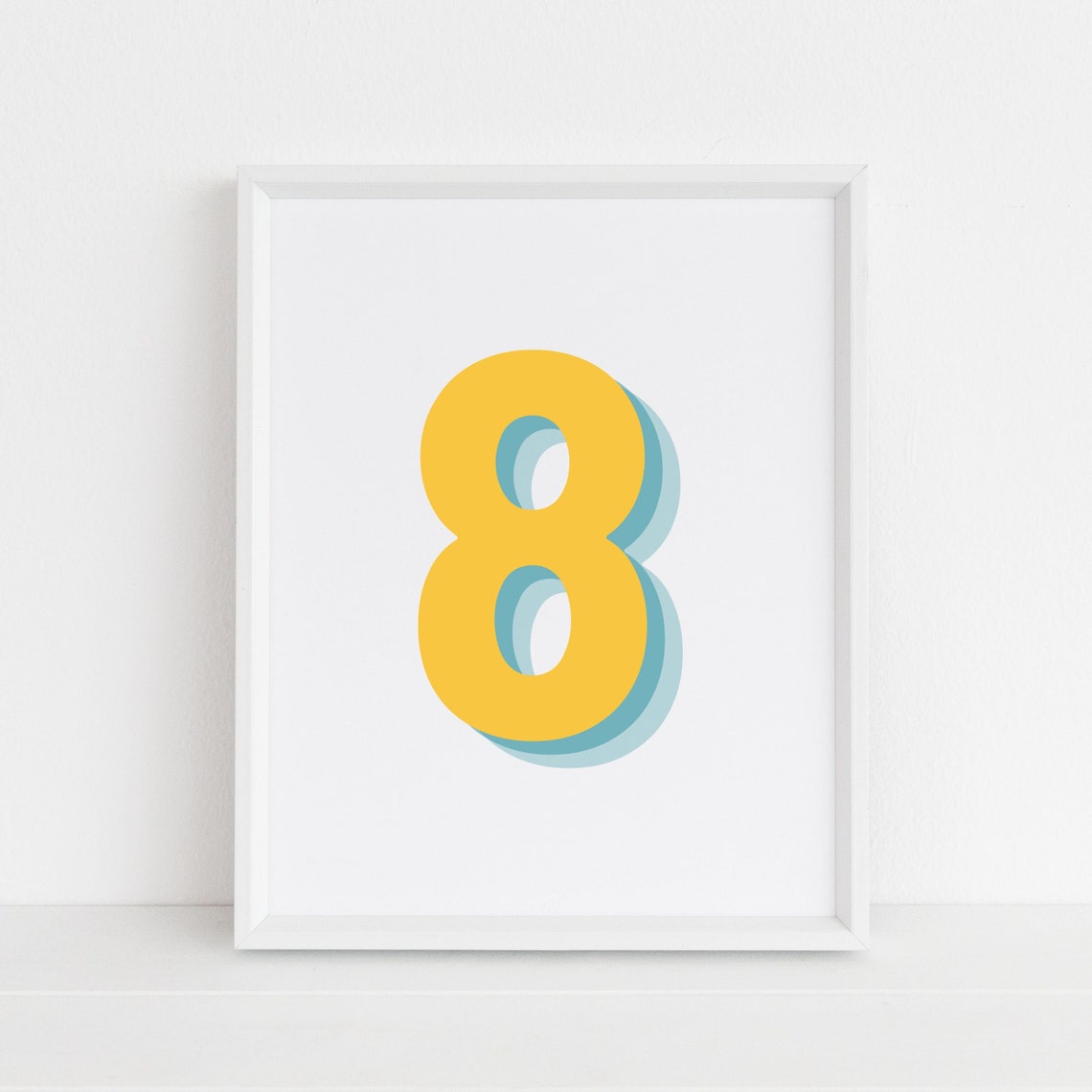 Retro 3D Number 8, Birthday Age Print