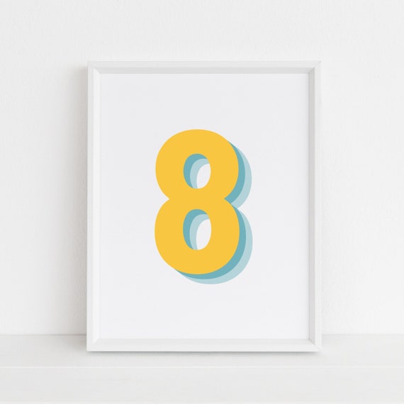 Retro 3D Number 8, Birthday Age Print
