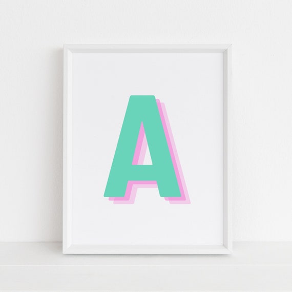 Retro 3D Letter A, Monogram Alphabet Art Print