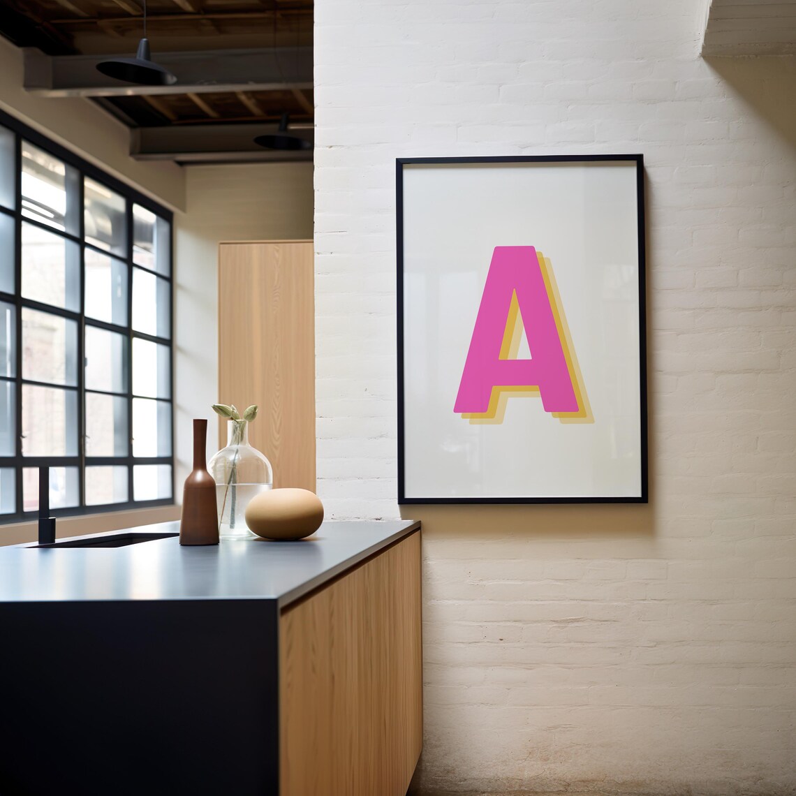 Retro 3D Pink Letter A, Alphabet Art Print - Image 2