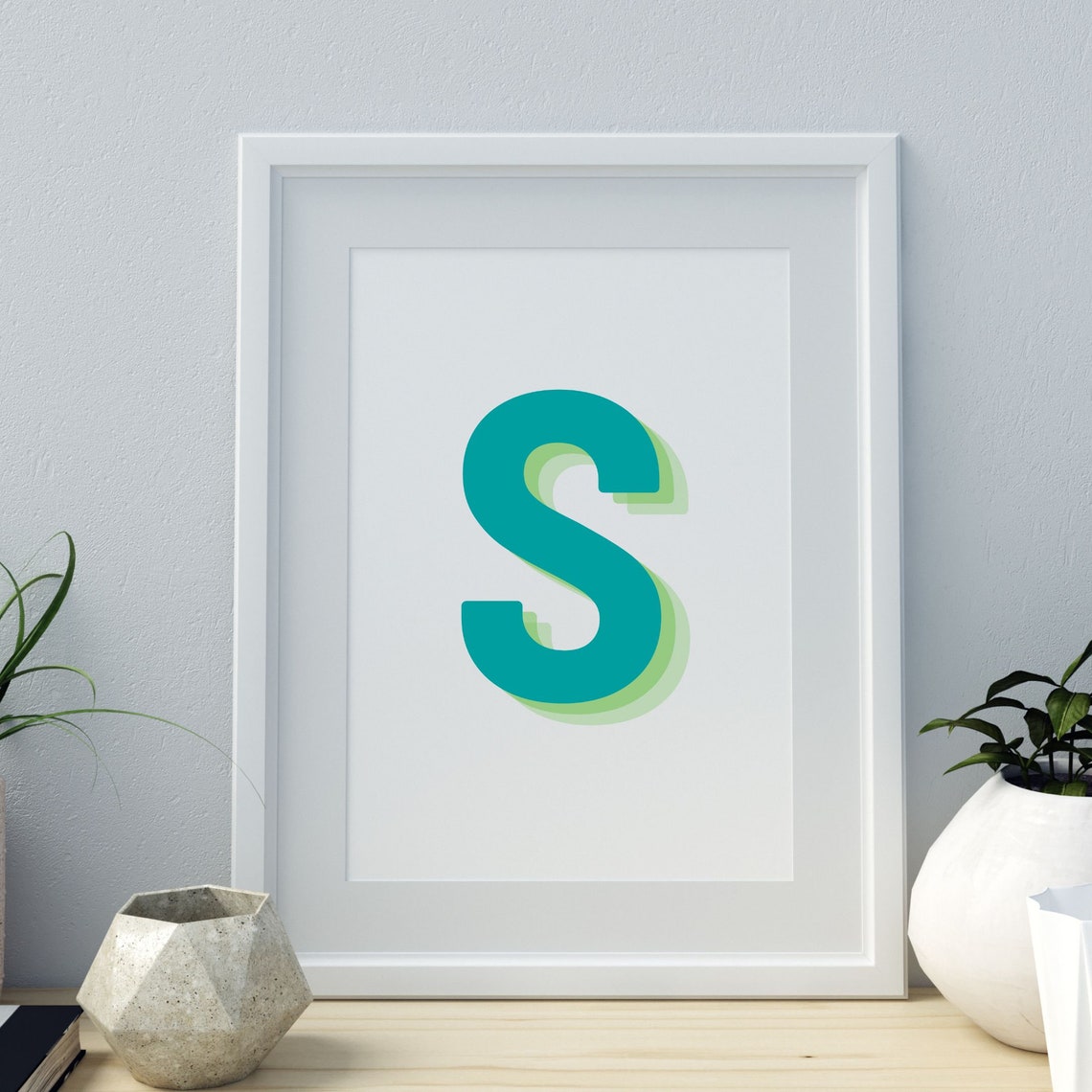Retro 3D Letter S Monogram Art Print - Image 4