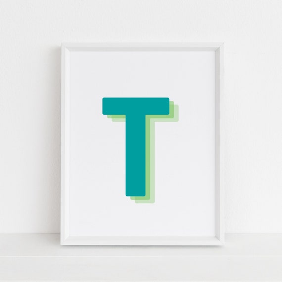 Retro 3D T Letter Monogram Art Print
