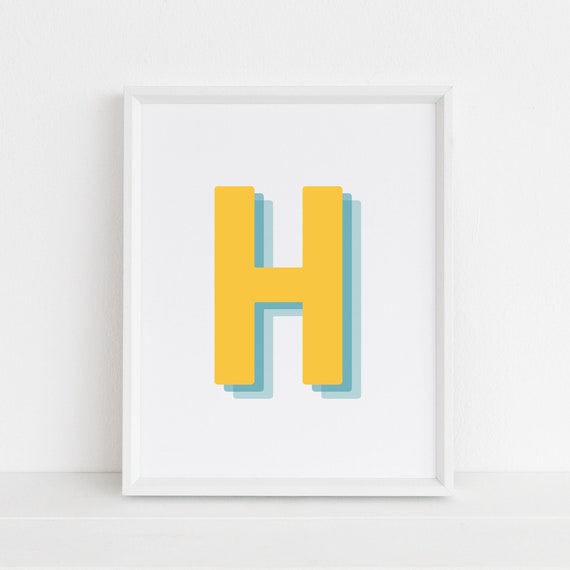 Retro 3D H Letter Print, Alphabet Art Print