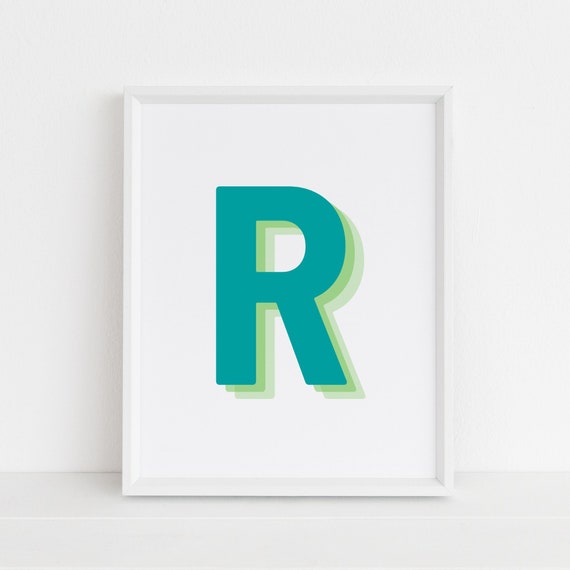 Retro 3d Letter R Print Monogram Letter Print Green And Lime Letter Initial Alphabet Print Baby Letter Art Wall Art